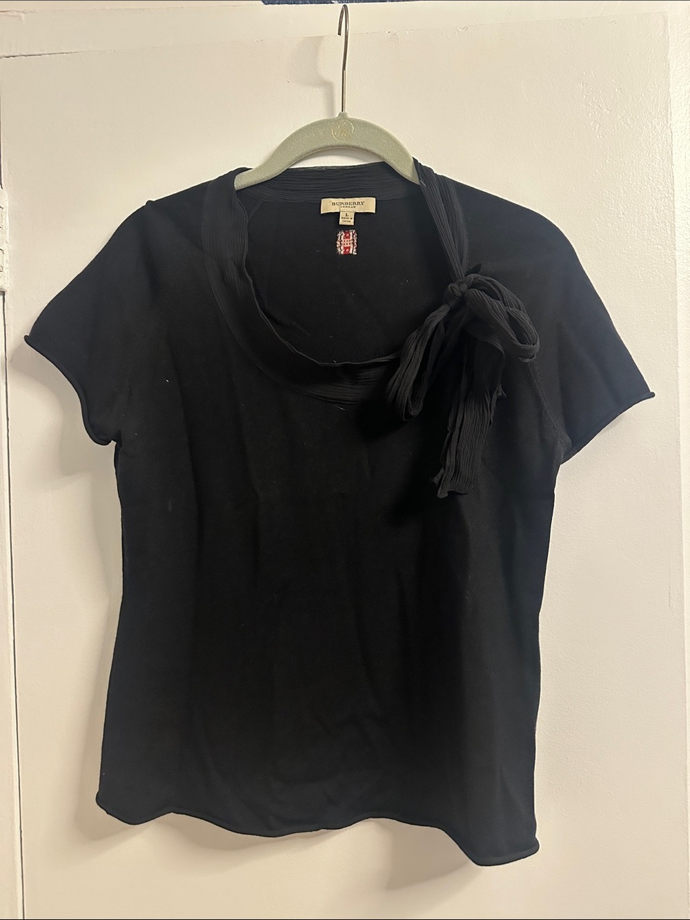 Burberry Black Short-Sleeve sweater Bow Neck Top